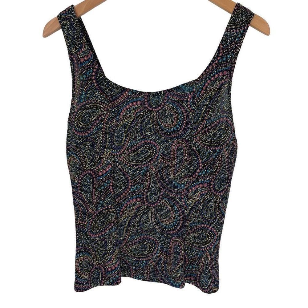 Coin Metallic Thread Tank‎ Top Stretch Wide Strap Women Large Purple Blue Yellow
